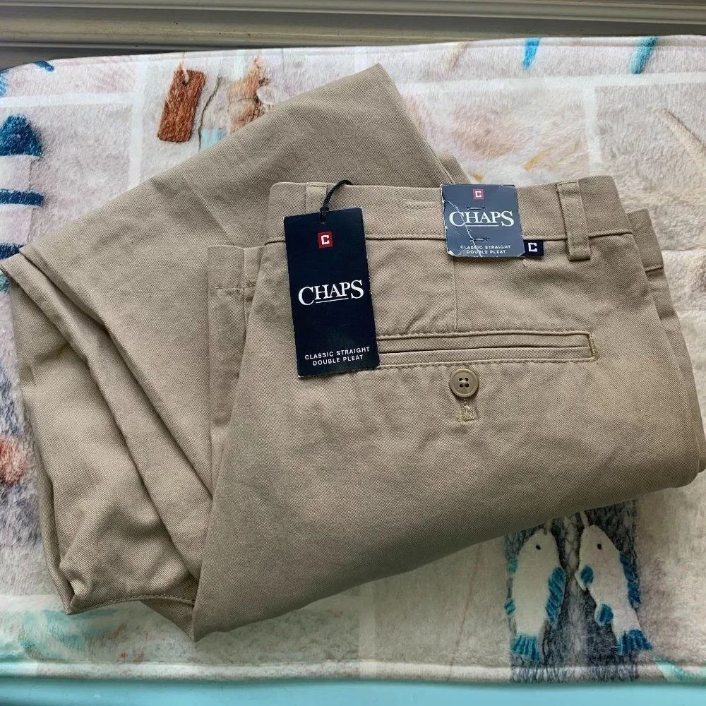 NWT Chaps Classic Straight Double Pleat Khakis
